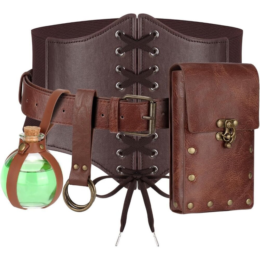 Women Renaissance Corset Belt Pouch Medieval Costume Accessories Brown